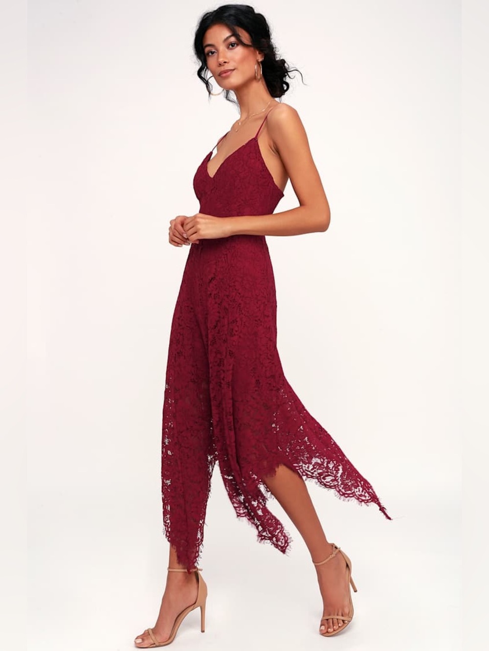 Lulus One Wish Burgundy Lace Midi Dress